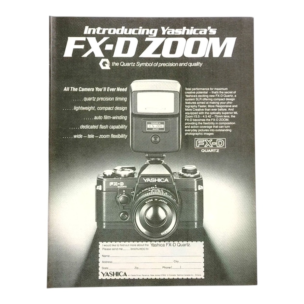 Vintage 1980s Yashica FX-D ZOOM‎ Camera Print Ad Original Magazine Page